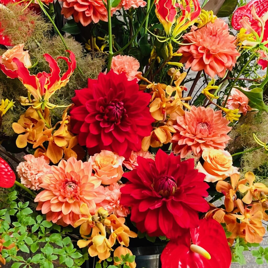 スタンド花/スタンド2段/開店祝/移転祝/赤オレンジ系