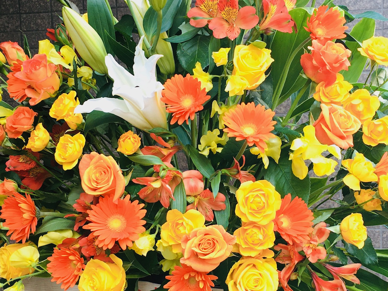スタンド花/スタンド1段/開店祝/移転祝/黄色オレンジ系